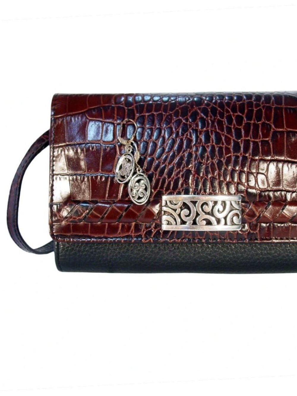 BRIGHTON Deco Lace Leather Crossbody Organizer Bag + BONUS Matching Earrings